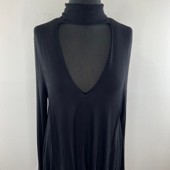 Free People Black Long Sleeve Cut-Out Neckline Uptown Turtleneck Size XS - Picture 4 of 10
